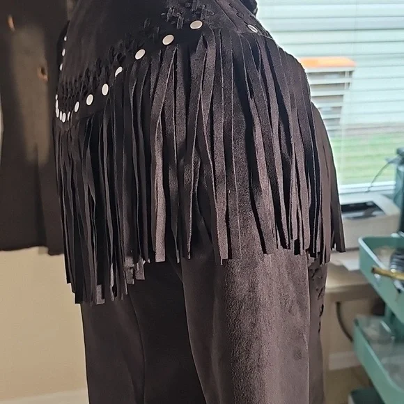 Black Fringe Women's Jacket. By Powder River Outfitters Size Small Soft And NWOT
